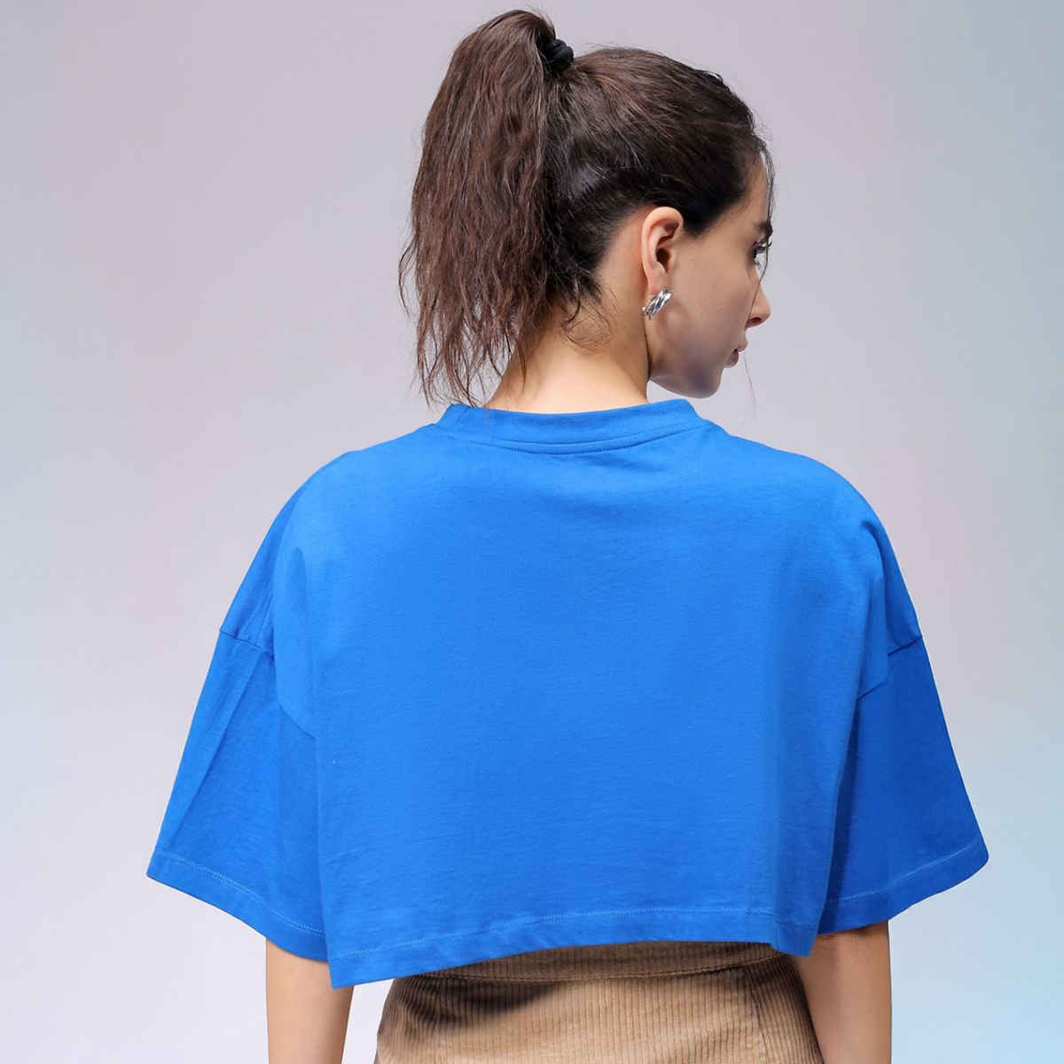 Freehand Women's Boxy Solid Casual Cropped T-shirt | 0424-Zfhcntee6-03 | Galactic Cobalt - M