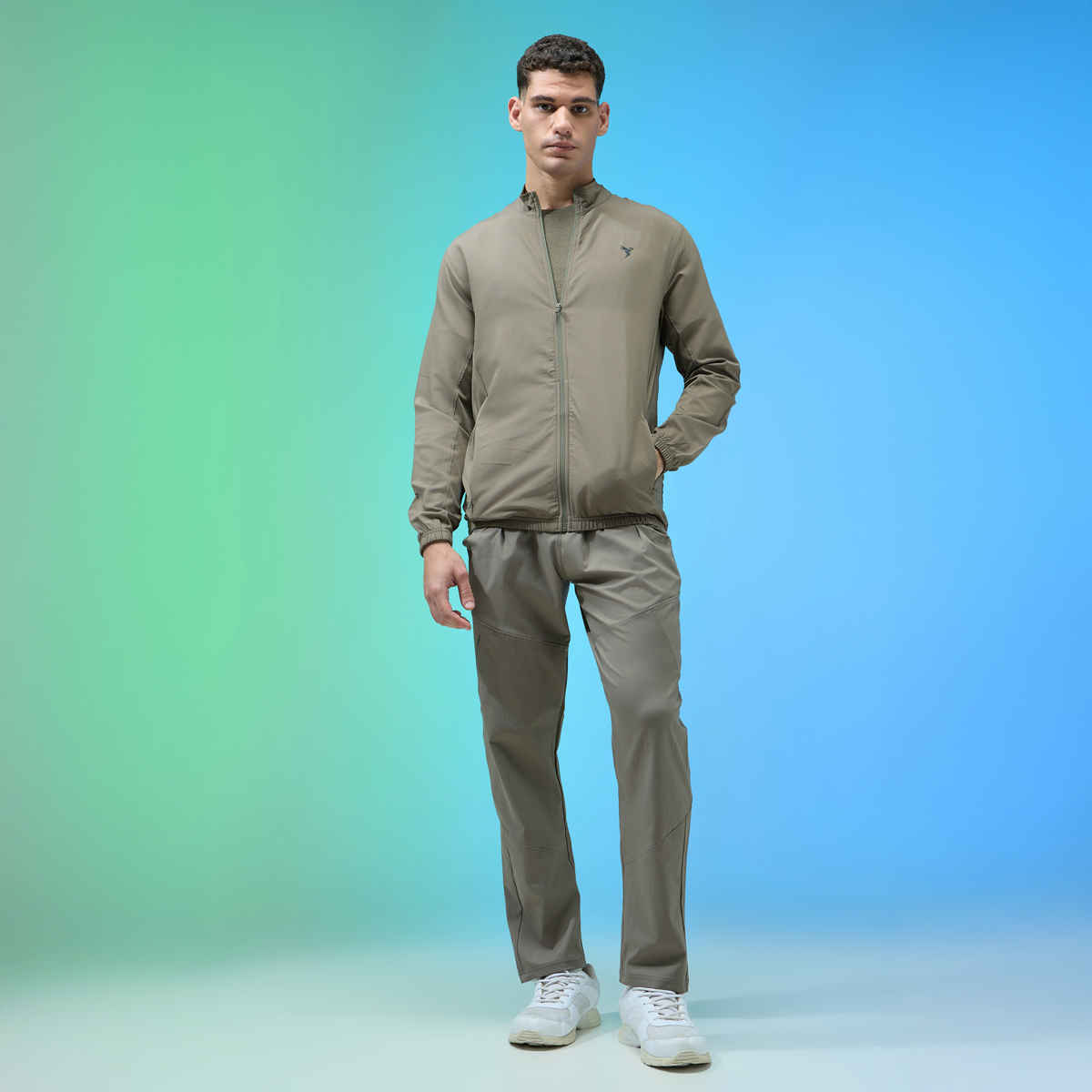 Technosport Men's Slim Fit Mock Neck Sports Jacket | TECHNOLITE Fabric | Olive - M