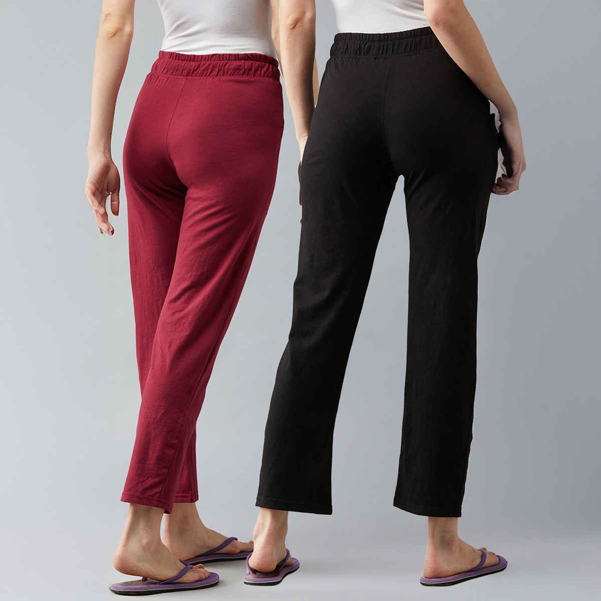 Blinkin Women's Cotton Track Pants With Side Pockets | Black Maroon - L