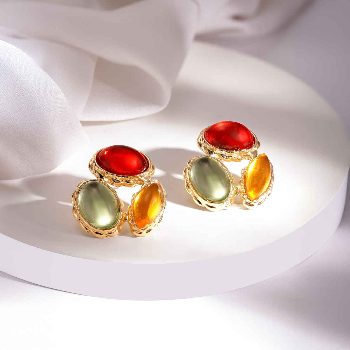 Rubans Gold Plated Stone Studded Drop Earrings