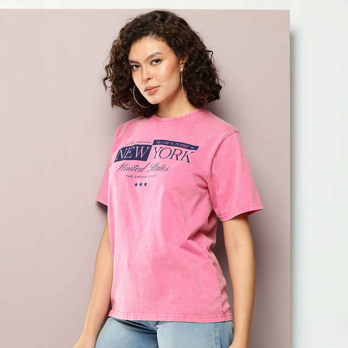 Dillinger Women's Oversized Printed Crew Neck T-shirt | Fuchsia - S