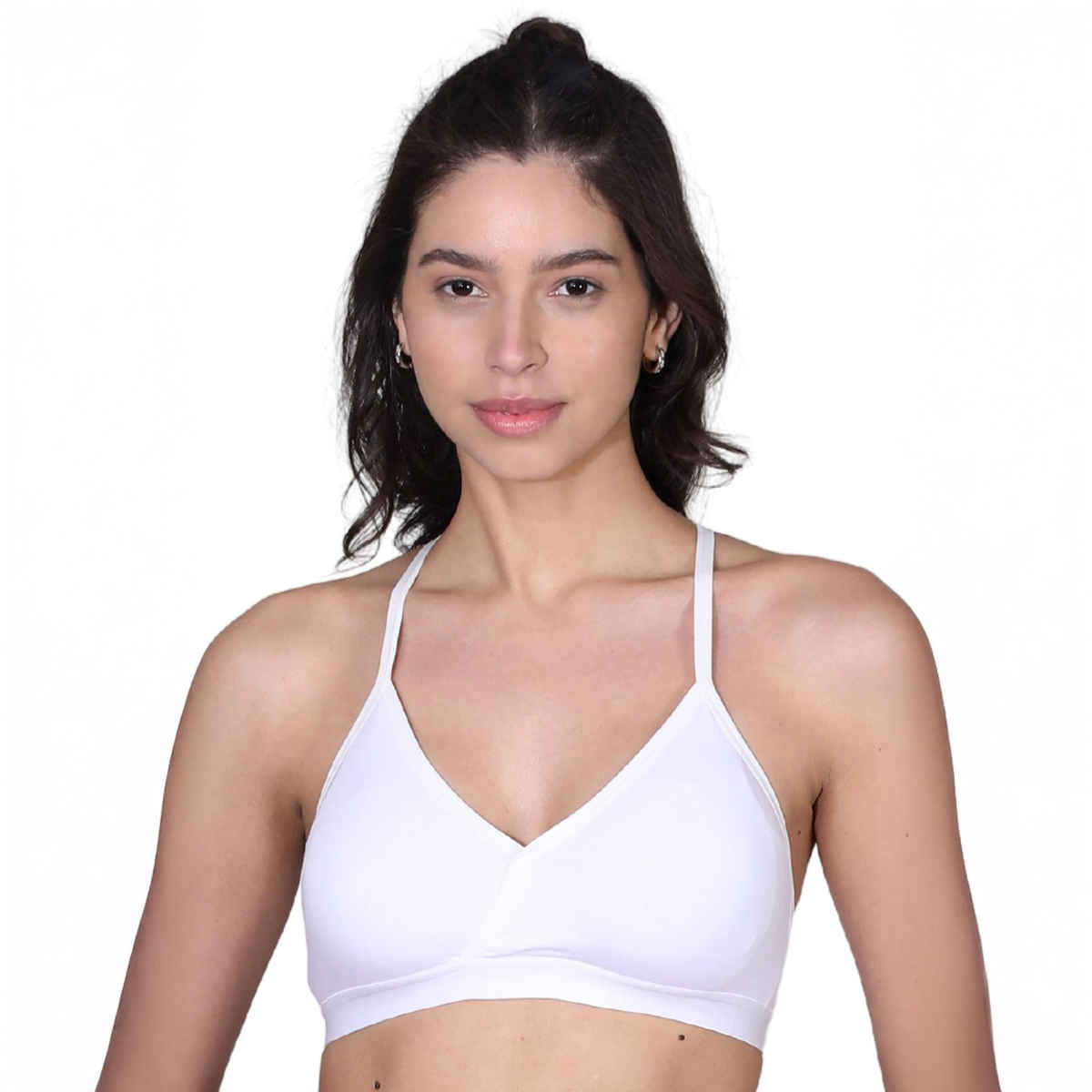 D'chica V-Neck Padded Bra With Removable Cups and Adjustable Straps | White - M