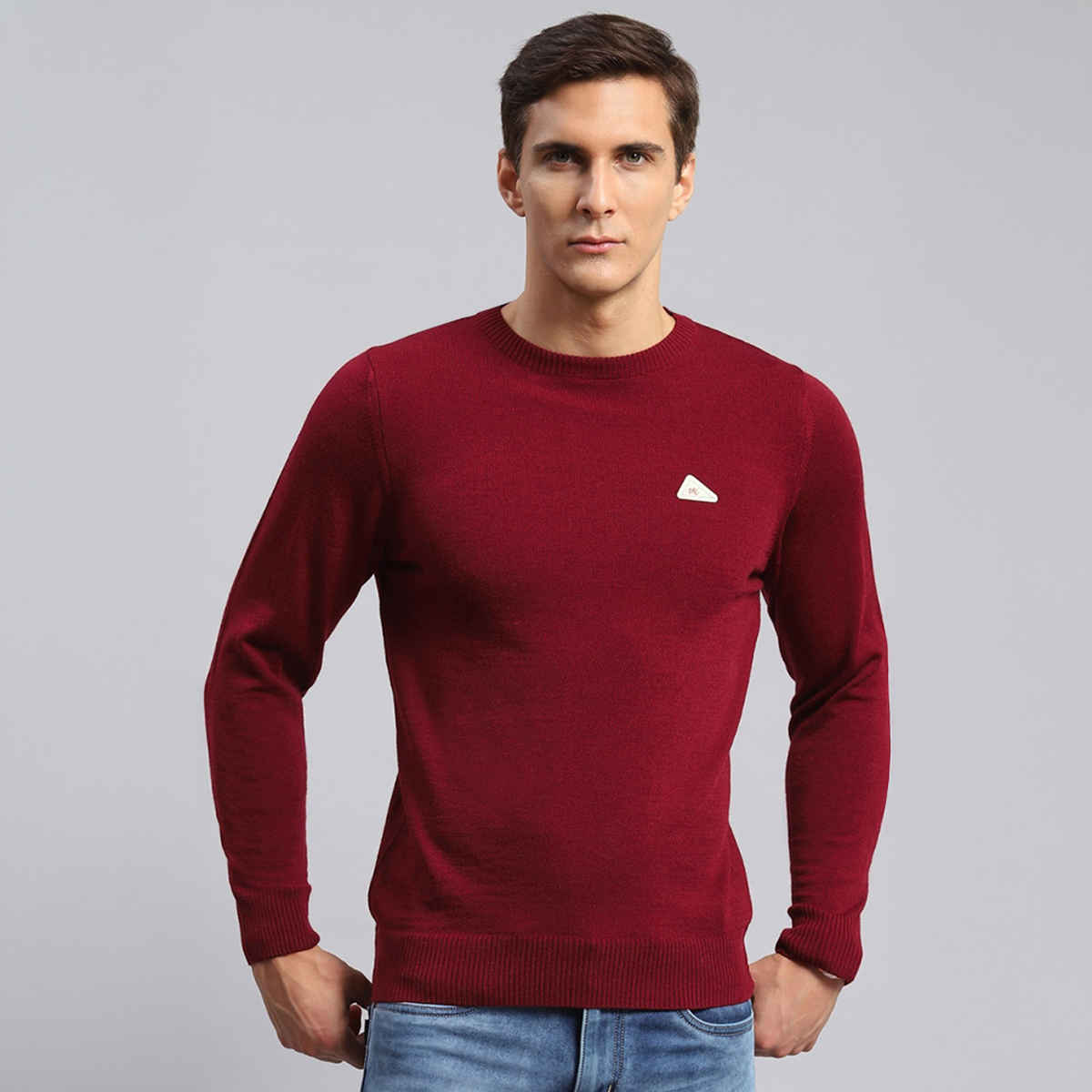 Monte Carlo Mens Solid Red Round Neck Full Sleeve Pullover | 1240522Rn-1140-38 | M