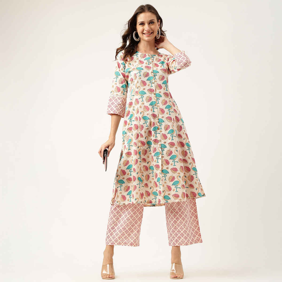 Divena Women s Floral Cotton Kurta with Trouser Set | DK0938 | XL