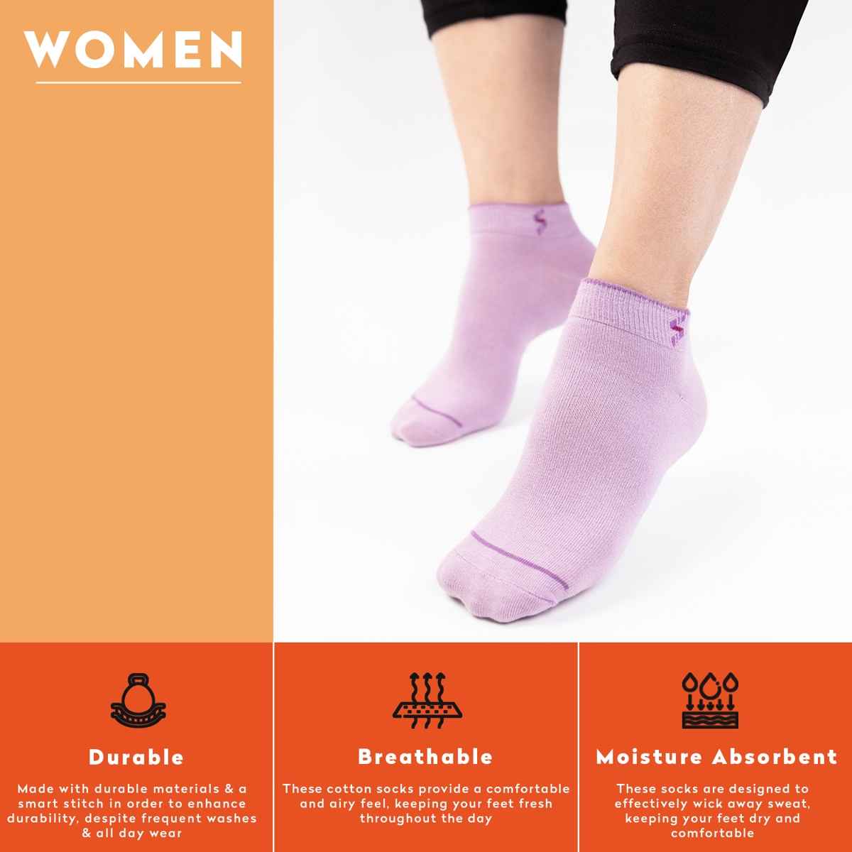 Supersox Women's Solid Combed Cotton Ankle Socks | Pastel - Free Size