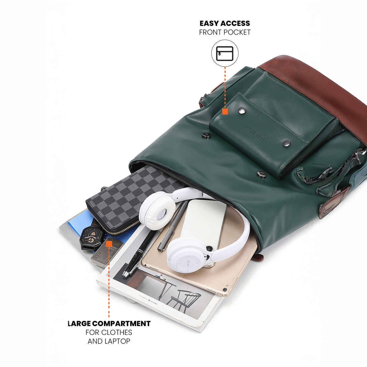 Fur Jaden 20 L Green Vegan Leather Stylish Laptop Backpack | Dedicated Laptop Compartment