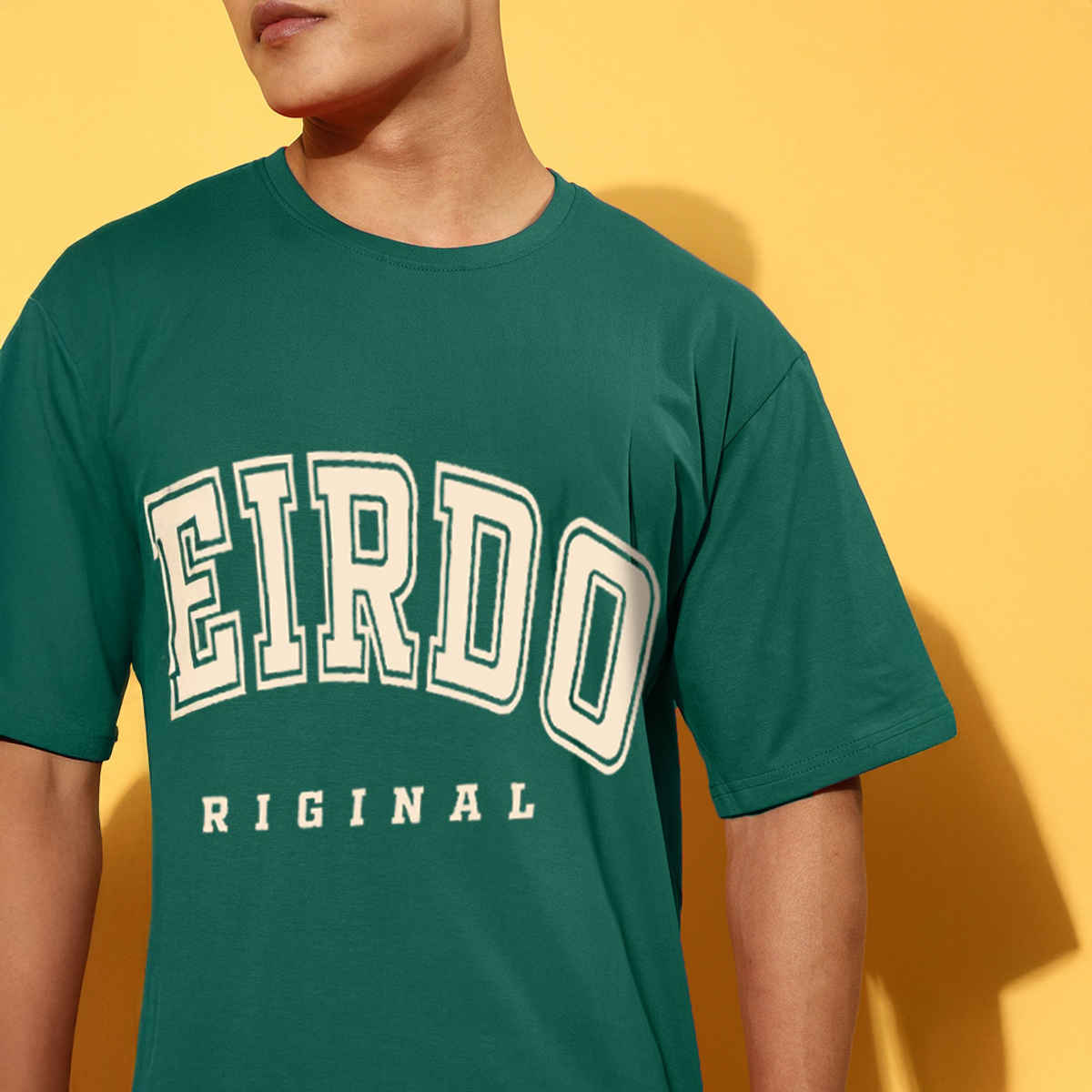 Veirdo Pure Cotton Oversized Fit Round Neck Green Printed T-Shirt For Men - S