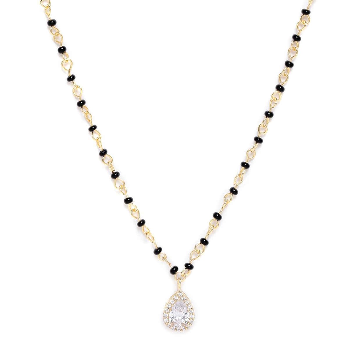 Carlton London 18Kt Gold-Plated CZ-Studded & Artificial Beaded Mangalsutra-B849916N/1