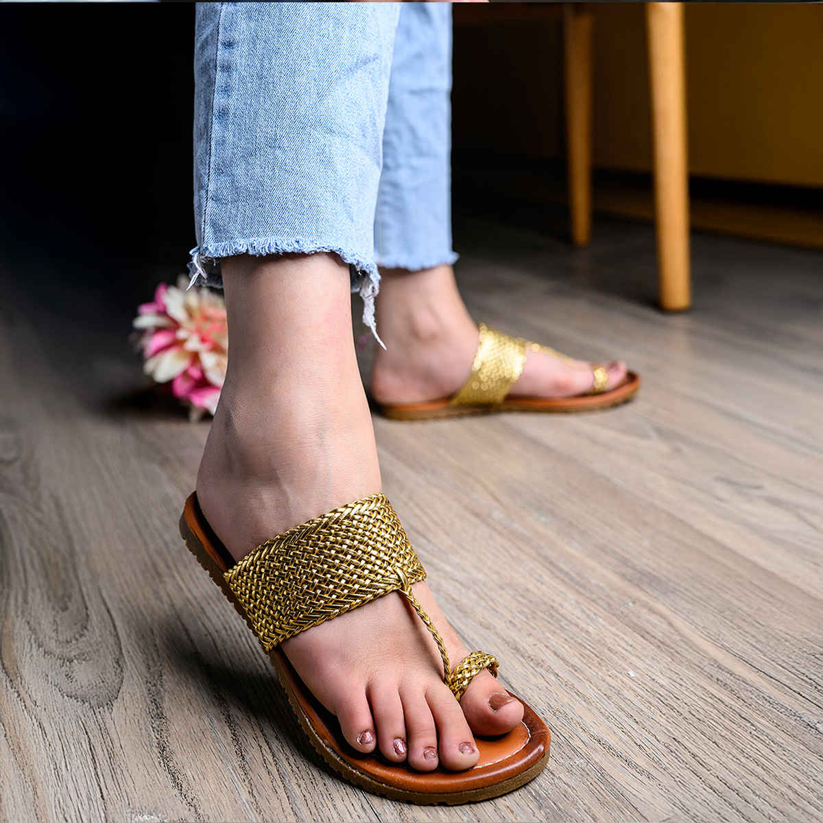 Shoetopia Women Golden Flats | UK 5
