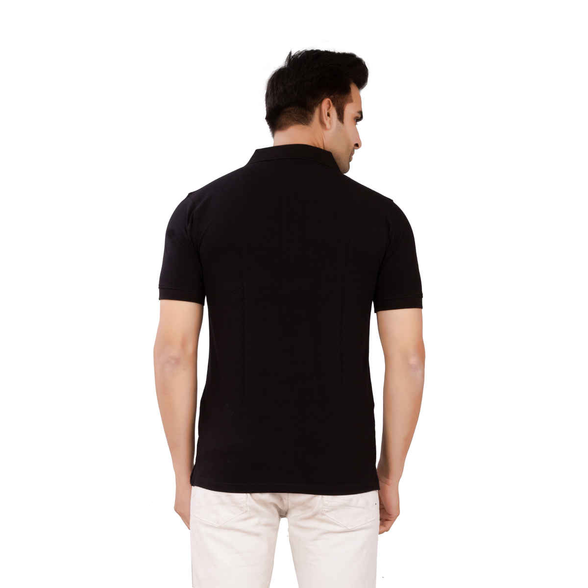 EQL Men's Cotton Solid Lightweight & Breathable Polo T-shirt | Black - S