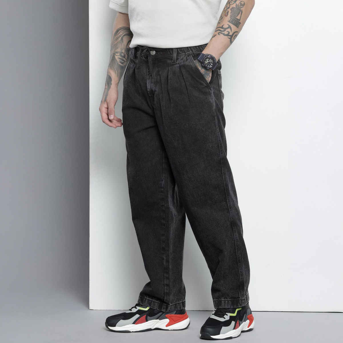 The Indian Garage Co Men's Relaxed Jogger Solid Casual Jeans | G711 | Grey - 34