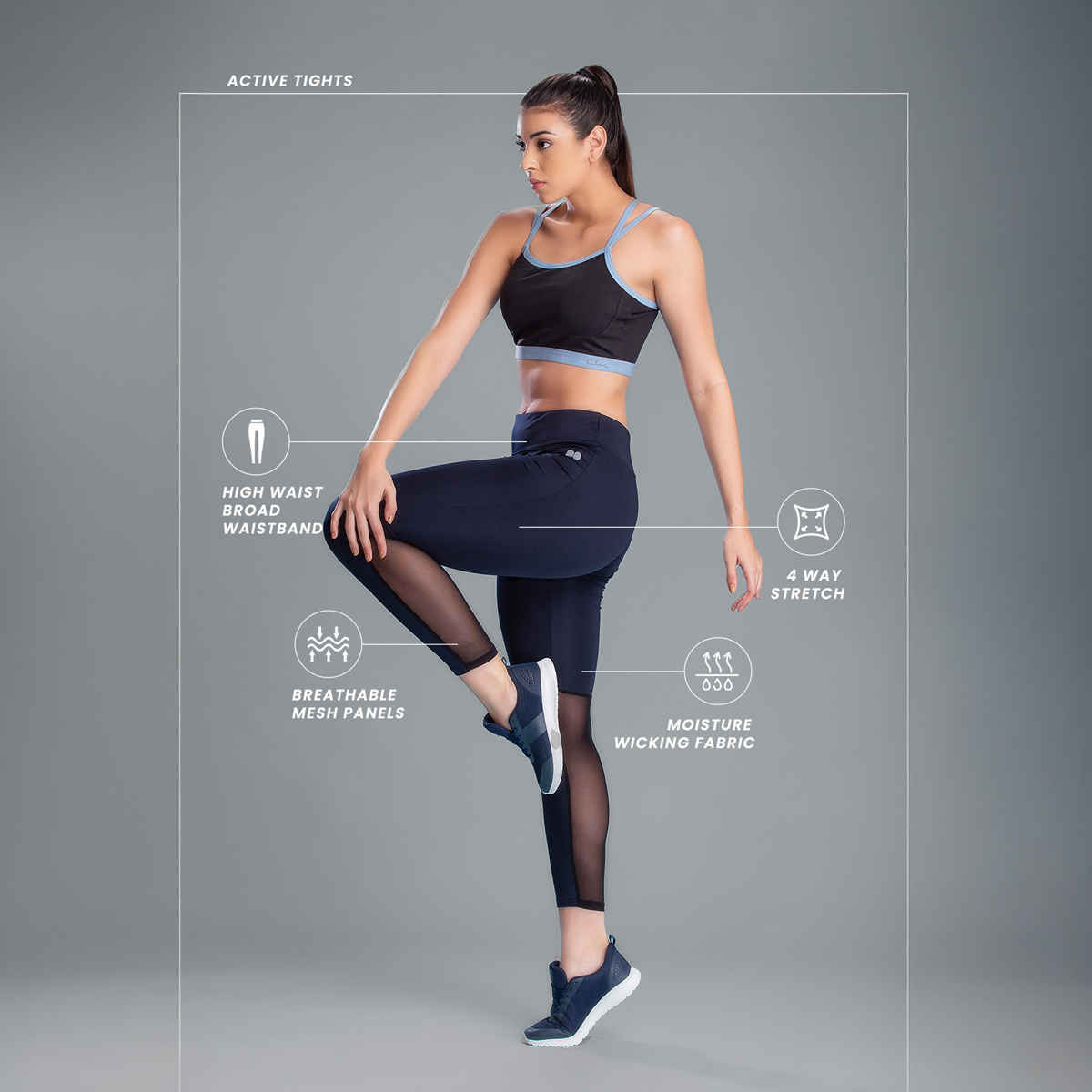 Clovia Activewear Ankle Length Tights | Blue | XL