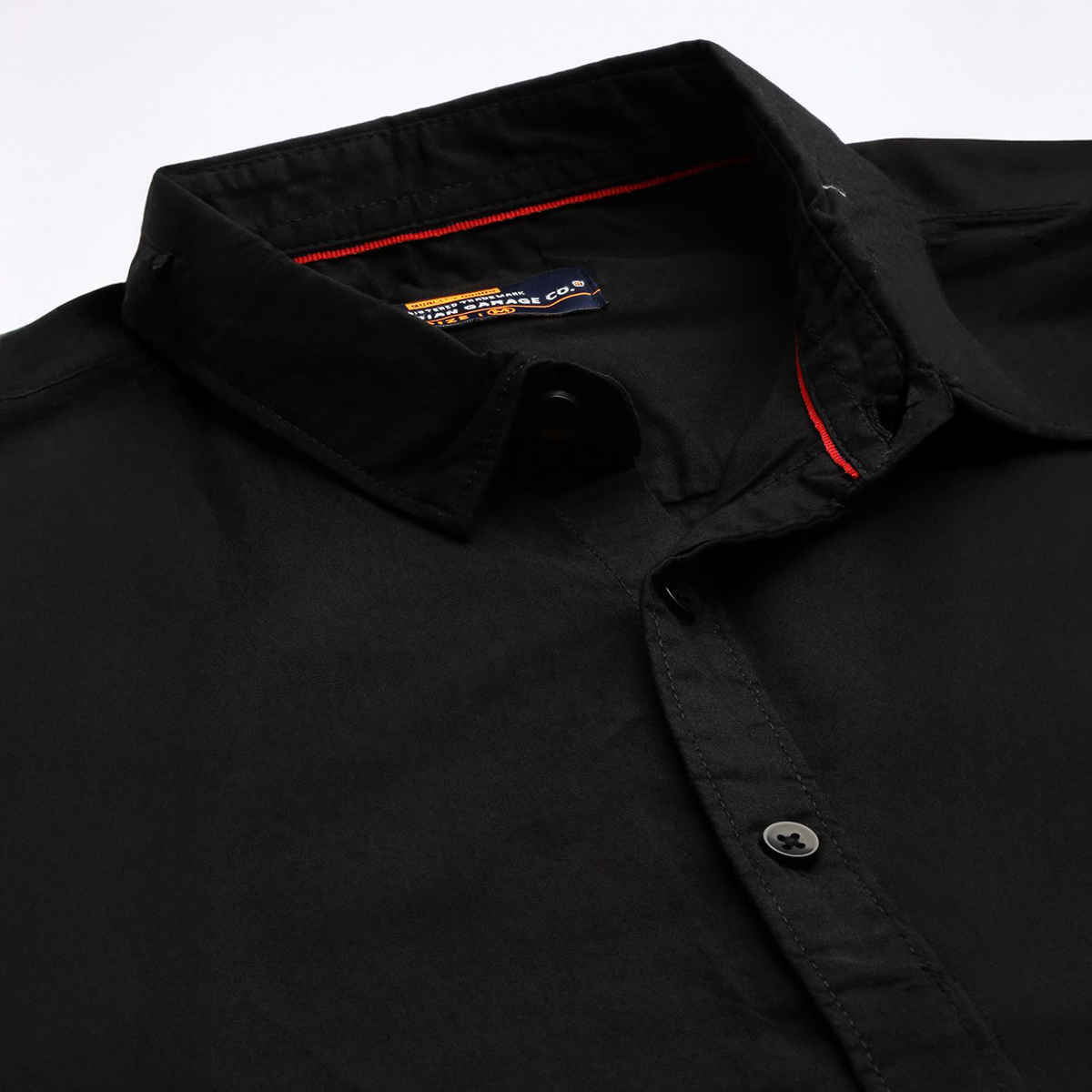 The Indian Garage Co Men's Slim Fit Solid Casual Shirt | Black - XL