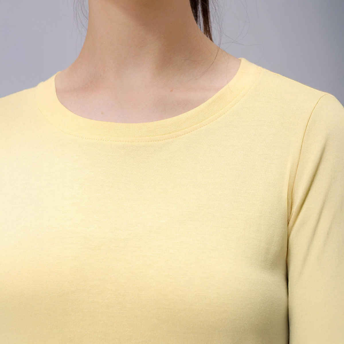 Freehand Women's Casual Regular Solid Crew Neck T-shirt | 0424-Zfhcntee3-07 | Pineapple - S