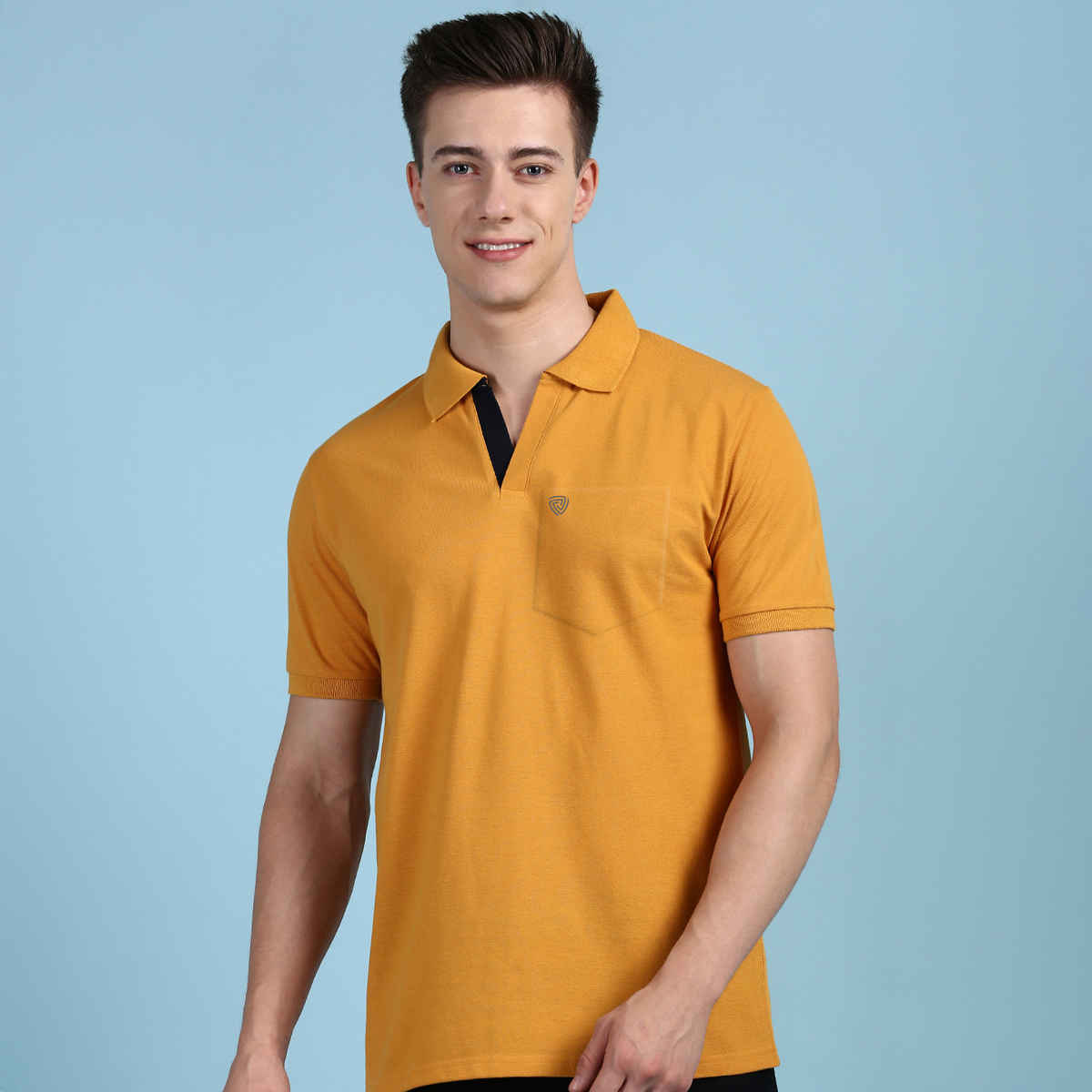 Lux Cozi Men's Solid Cotton Polo T-shirt with Pocket | Mustard - L