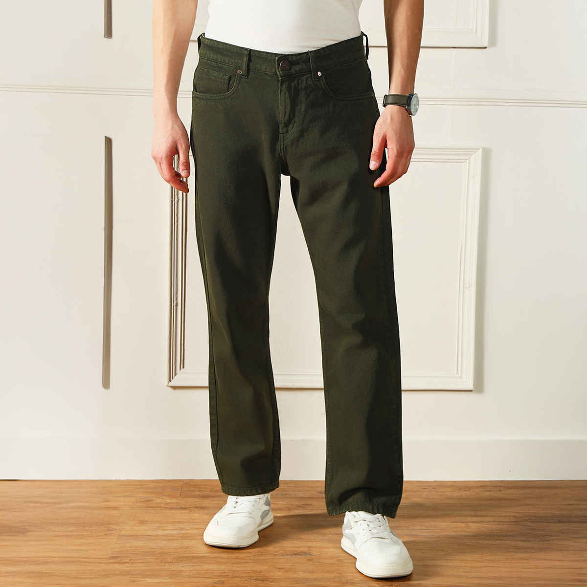 Dennis Lingo Men's Relaxed Fit Mid-Rise Clean Look Jeans | Olive | 32