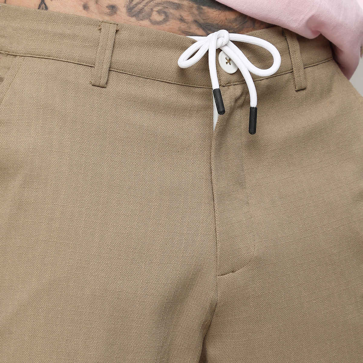 Campus Sutra Men's Solid Tailored Trousers | Brown Beige - 30