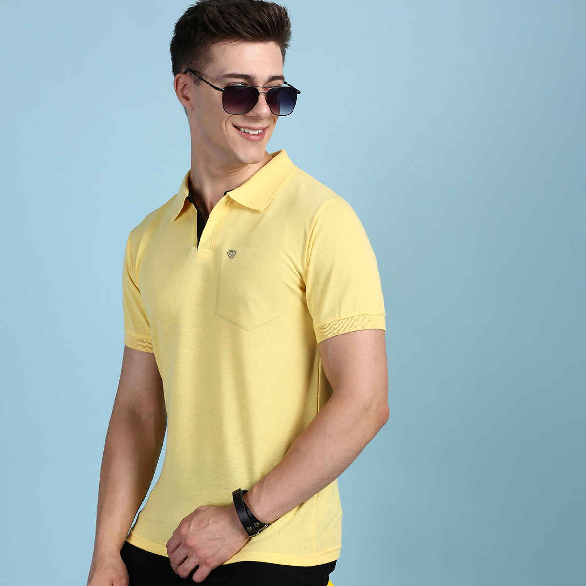 Lux Cozi Men's Solid Cotton Polo T-shirt with Pocket | Yellow - XXL