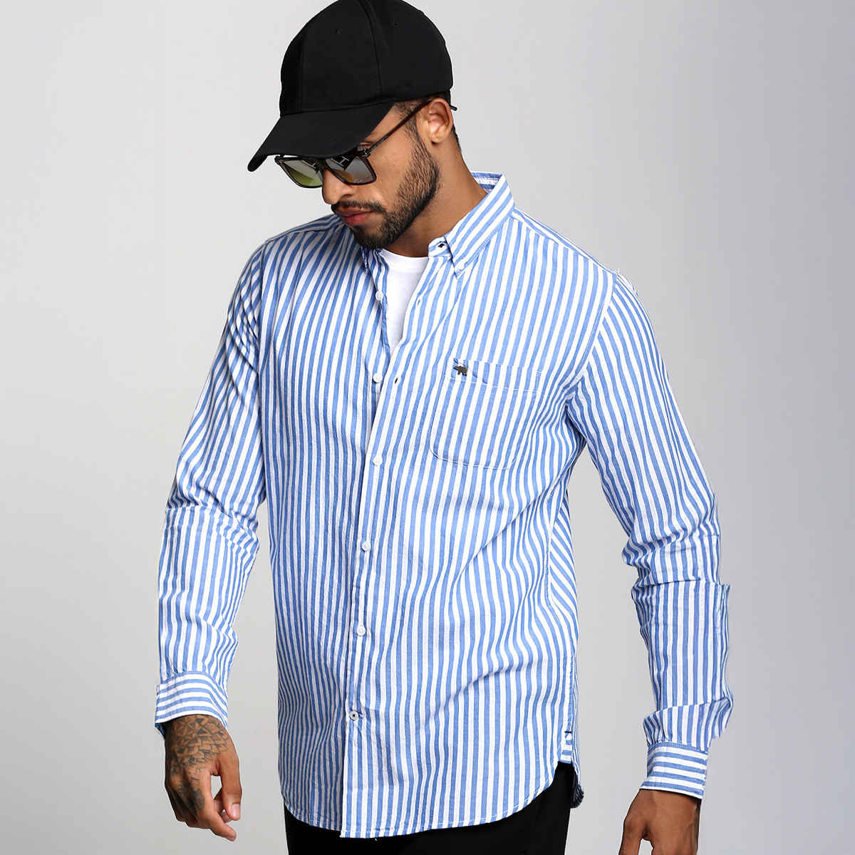 The Bear House Men Slim Fit Striped Casual Shirt - Anise | Blue | L