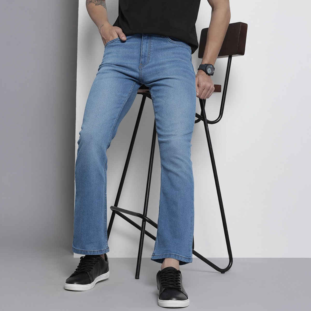 The Indian Garage Co Men's G-Noah Boot Cut Fit Jeans Solid Casual Jeans | Blue - 34