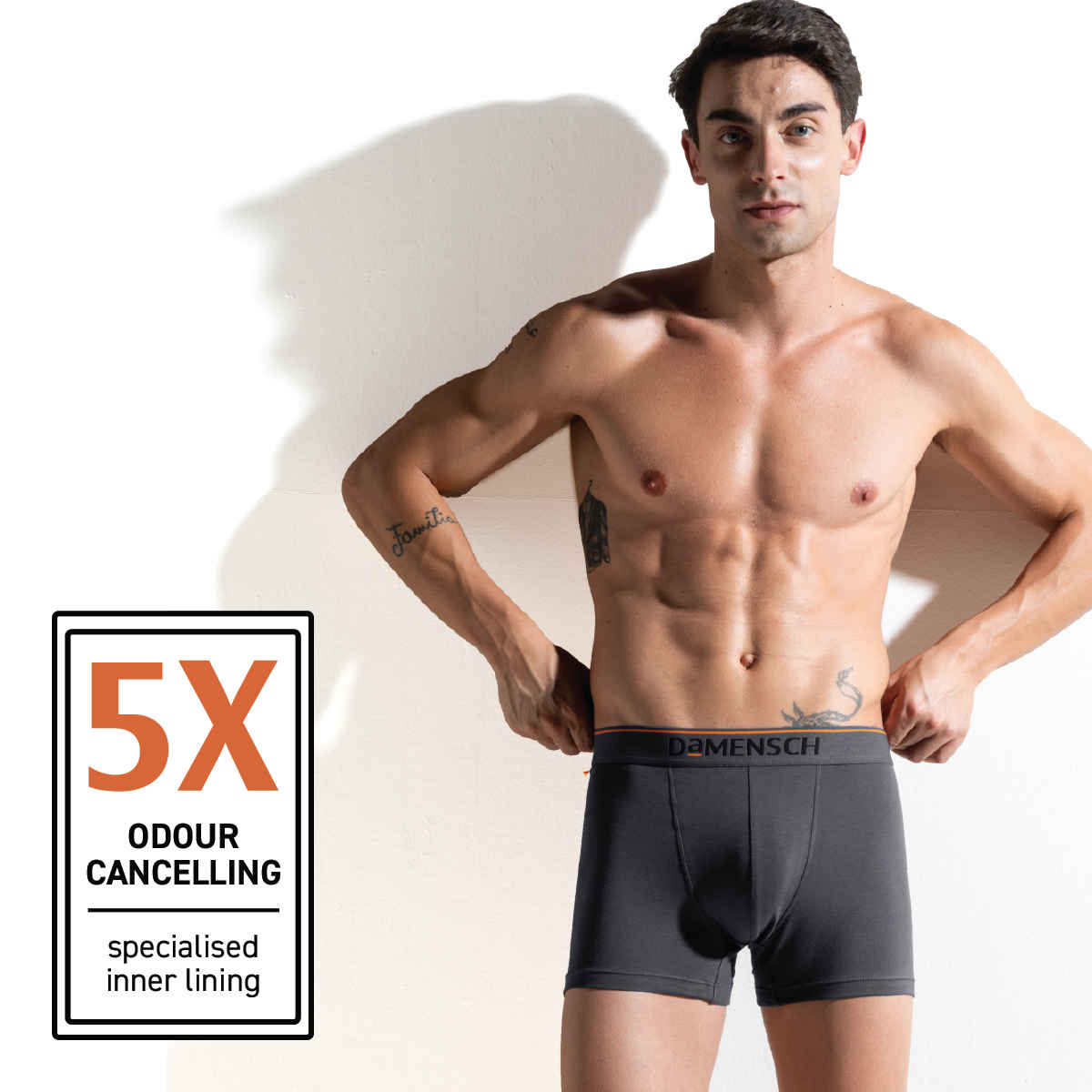 DaMENSCH Men's Premium Cotton Trunks | Black and Charcoal - M