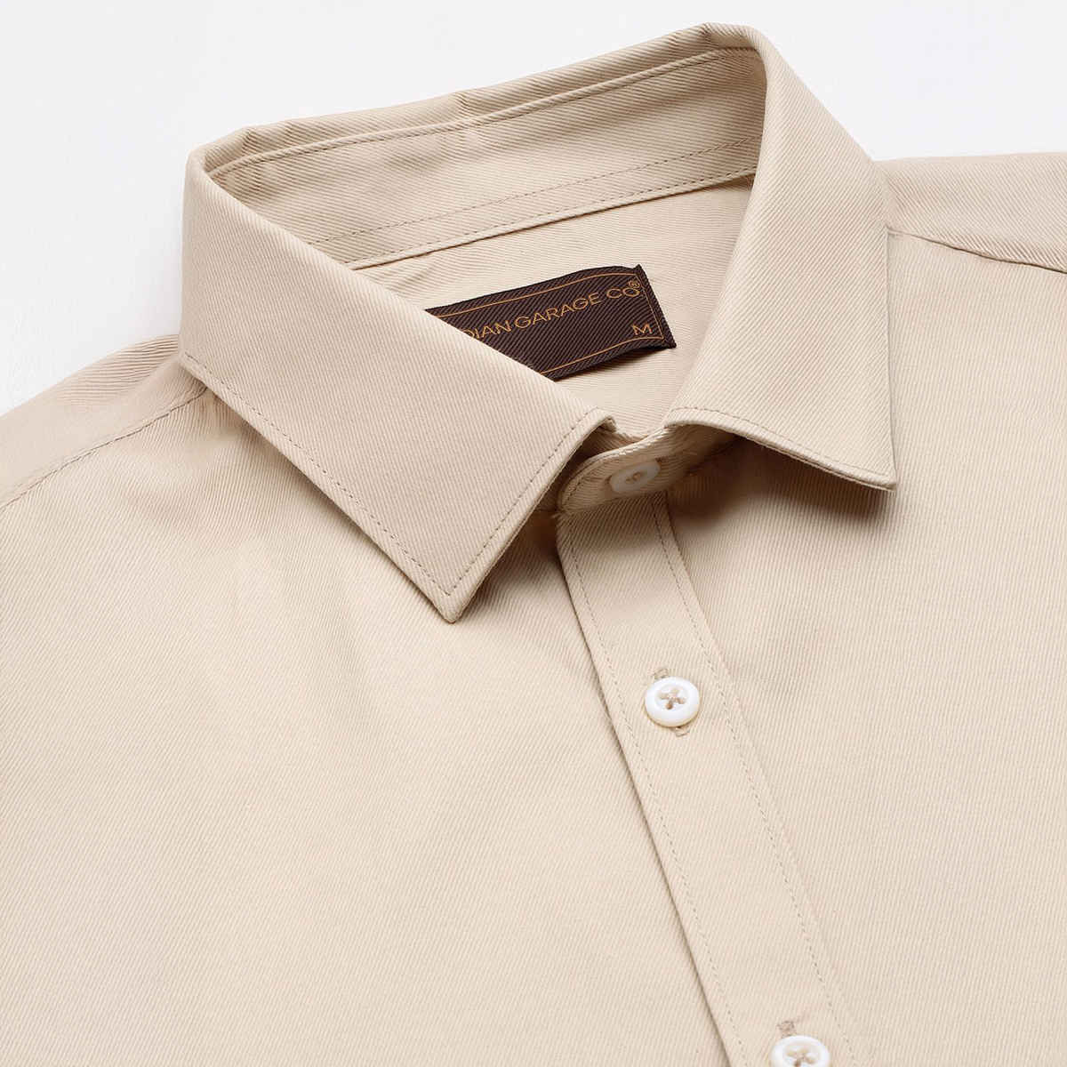 The Indian Garage Co Men's Slim Fit Solid Formal Shirt | Beige - L