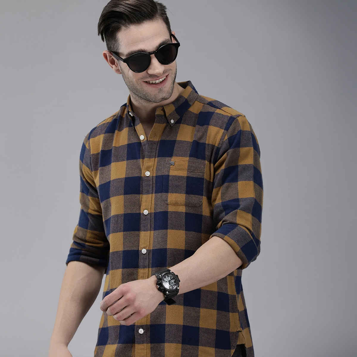 The Bear House Men Slim Fit Checked Shirt - Tonic | Rust and Navy | M
