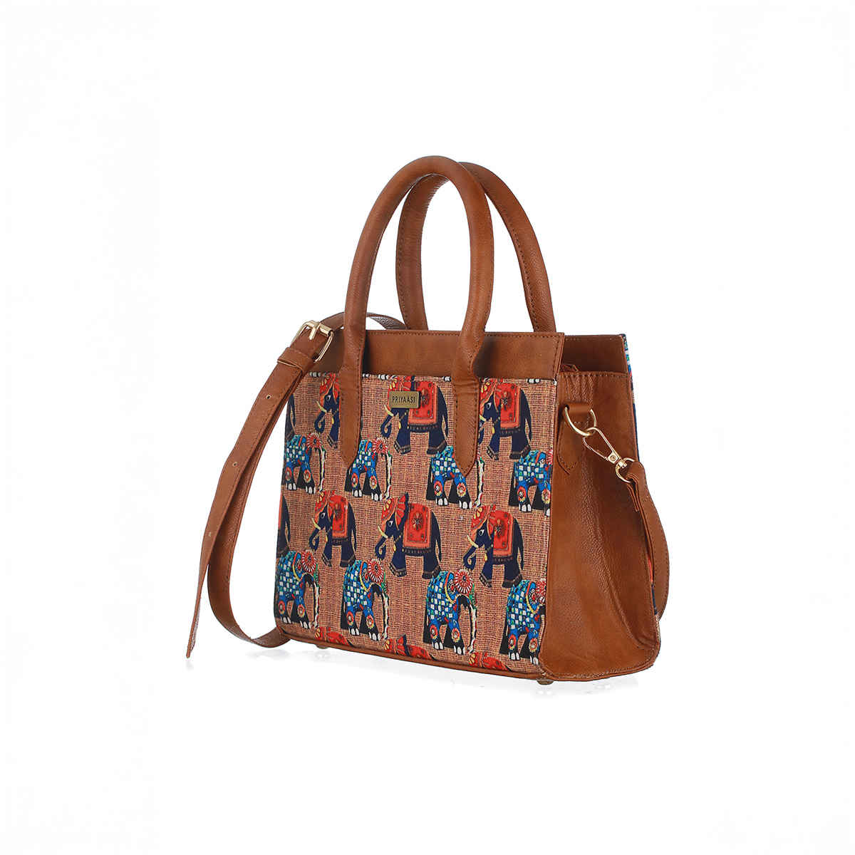 Priyaasi Women's Canvas and PU 5 L Top Handle Handbag | Brown - One Size