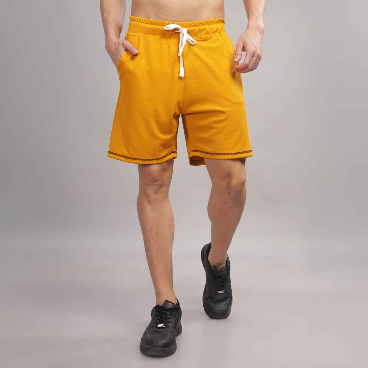 FTX Men's Structured Fabric Solid Regular Fit Co-ord Set T-shirt & Shorts | Mustard - S