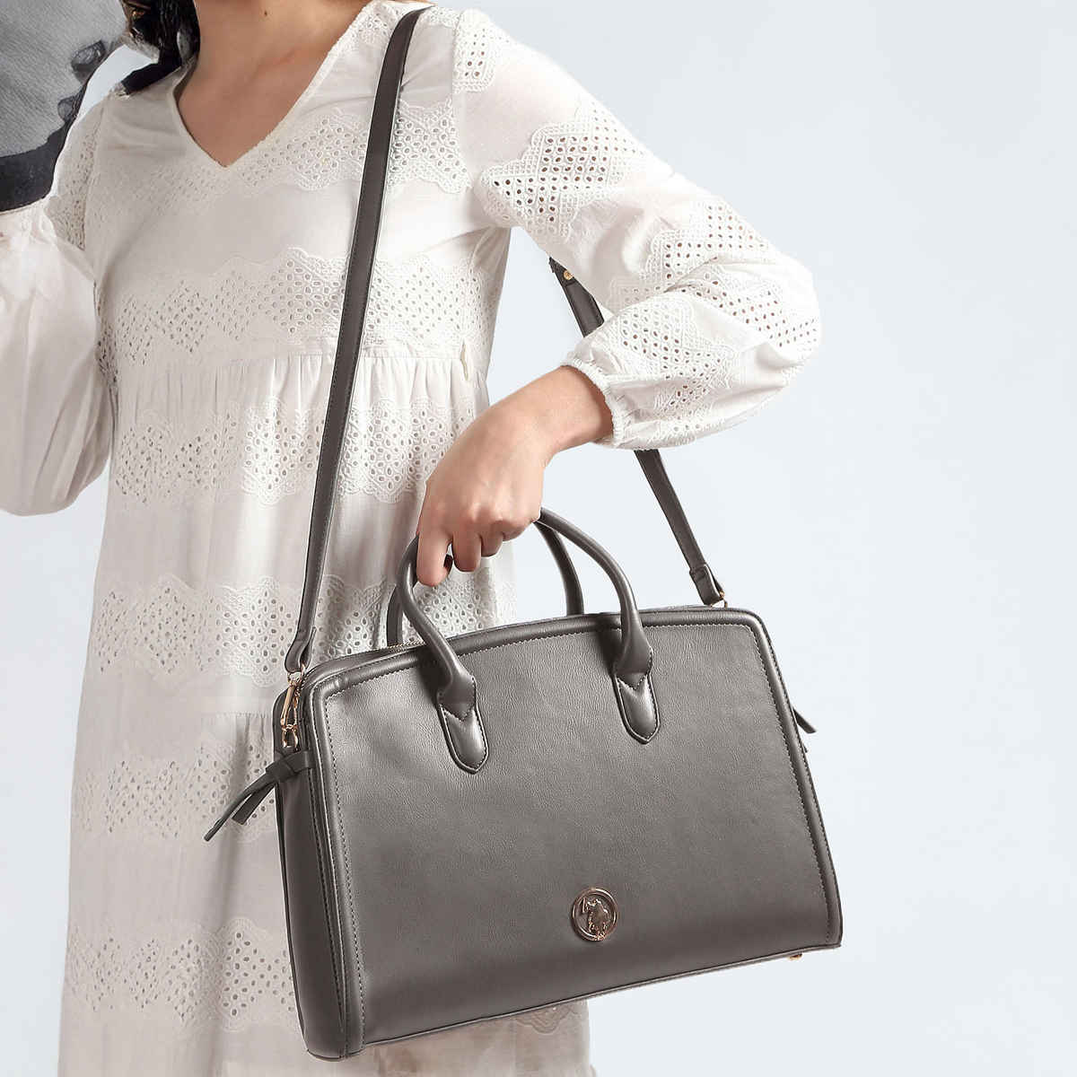 U.S. Polo Assn. Solid Structured Laptop Bag | Grey