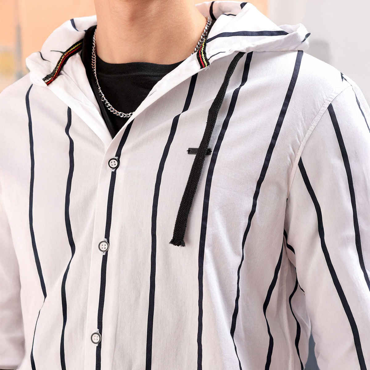 The Indian Garage Co Men's Slim Fit Vertical Striped Casual Shirt | White - 2XL