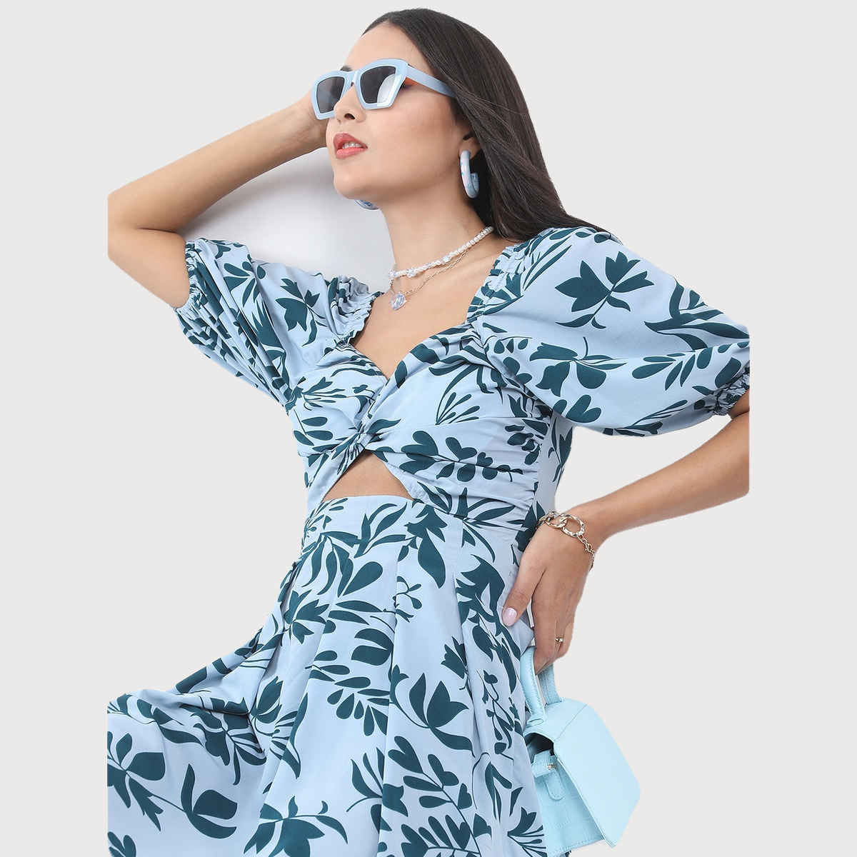 Ketch Women's Sweetheart Neck Floral Printed Dress | Blue - L