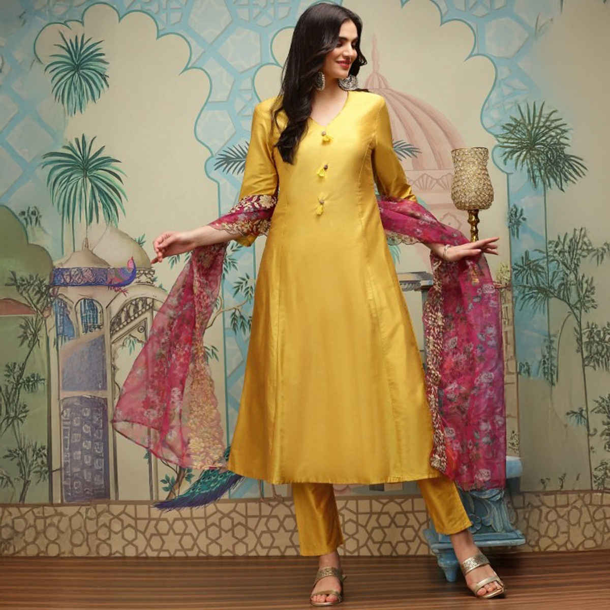 Ishin Women's Kurta Set with Dupatta | Yellow - XL