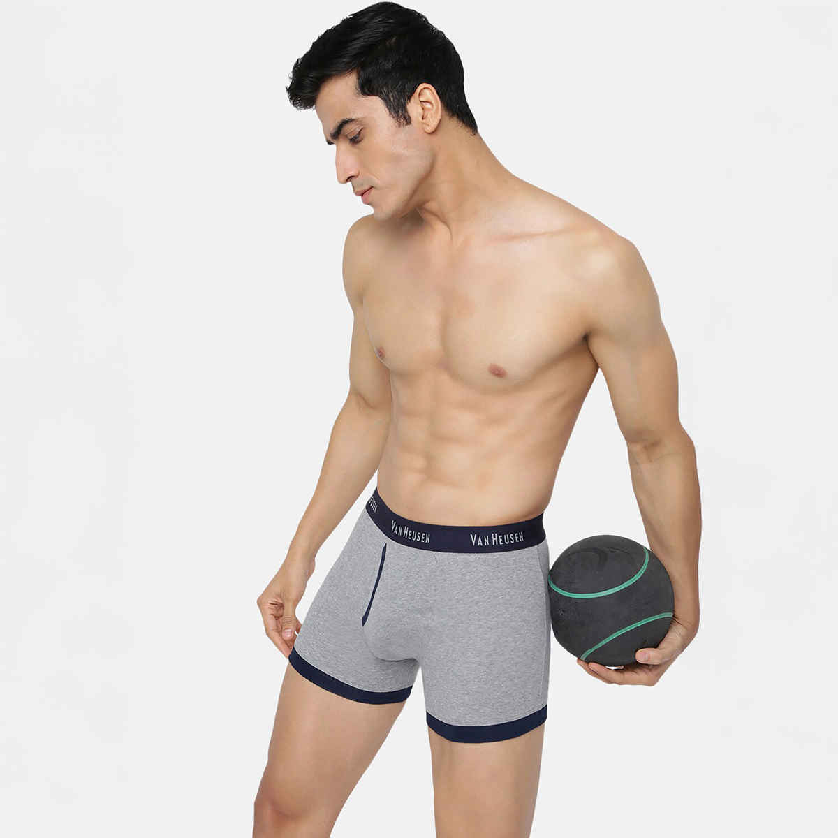 Van Heusen Apparel Men's Solid Trunks | Anti Bacterial | Grey Melange and Dark Navy - XL
