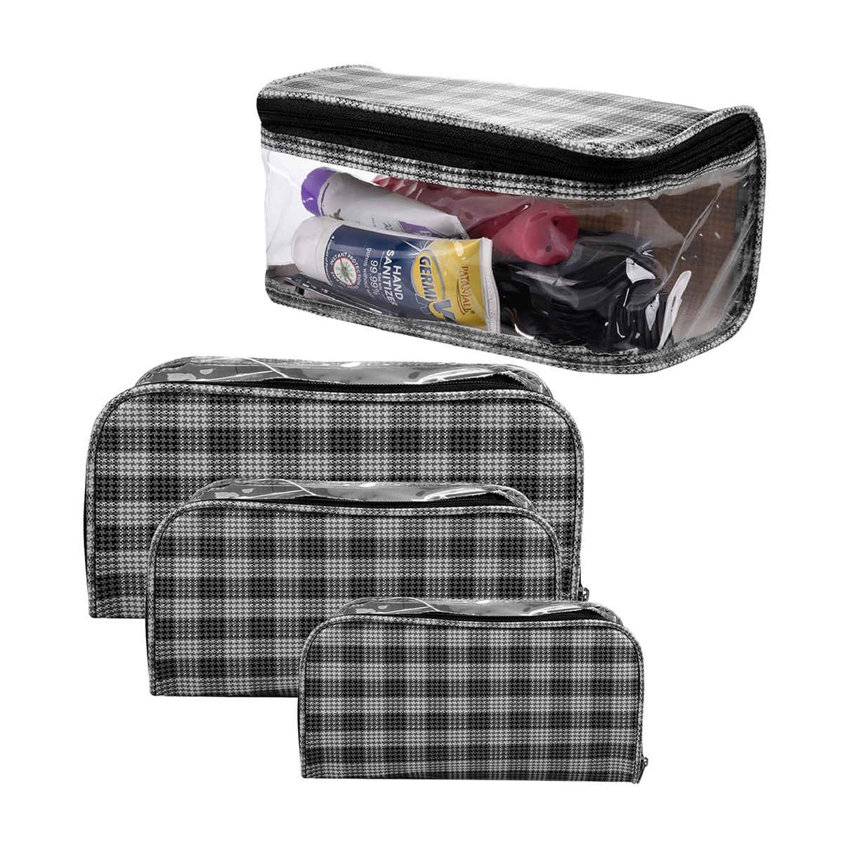 Kuber Industries Toiletry Organizer | PVC Transparent Vanity & Travel Pouch Set | Gray