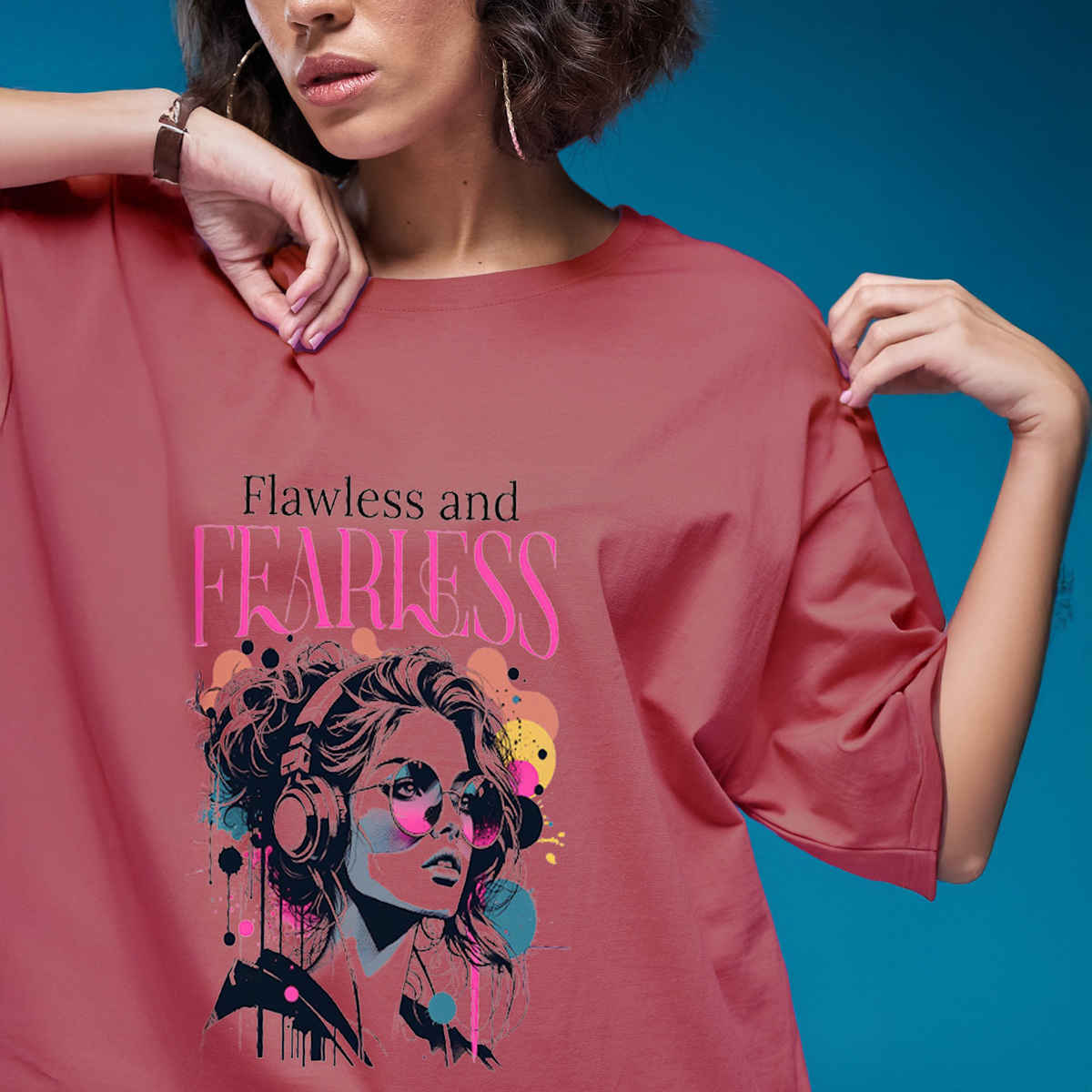 Smartees Womens Oversize Printed T-shirt | WW - 2027 | Onion Pink - M