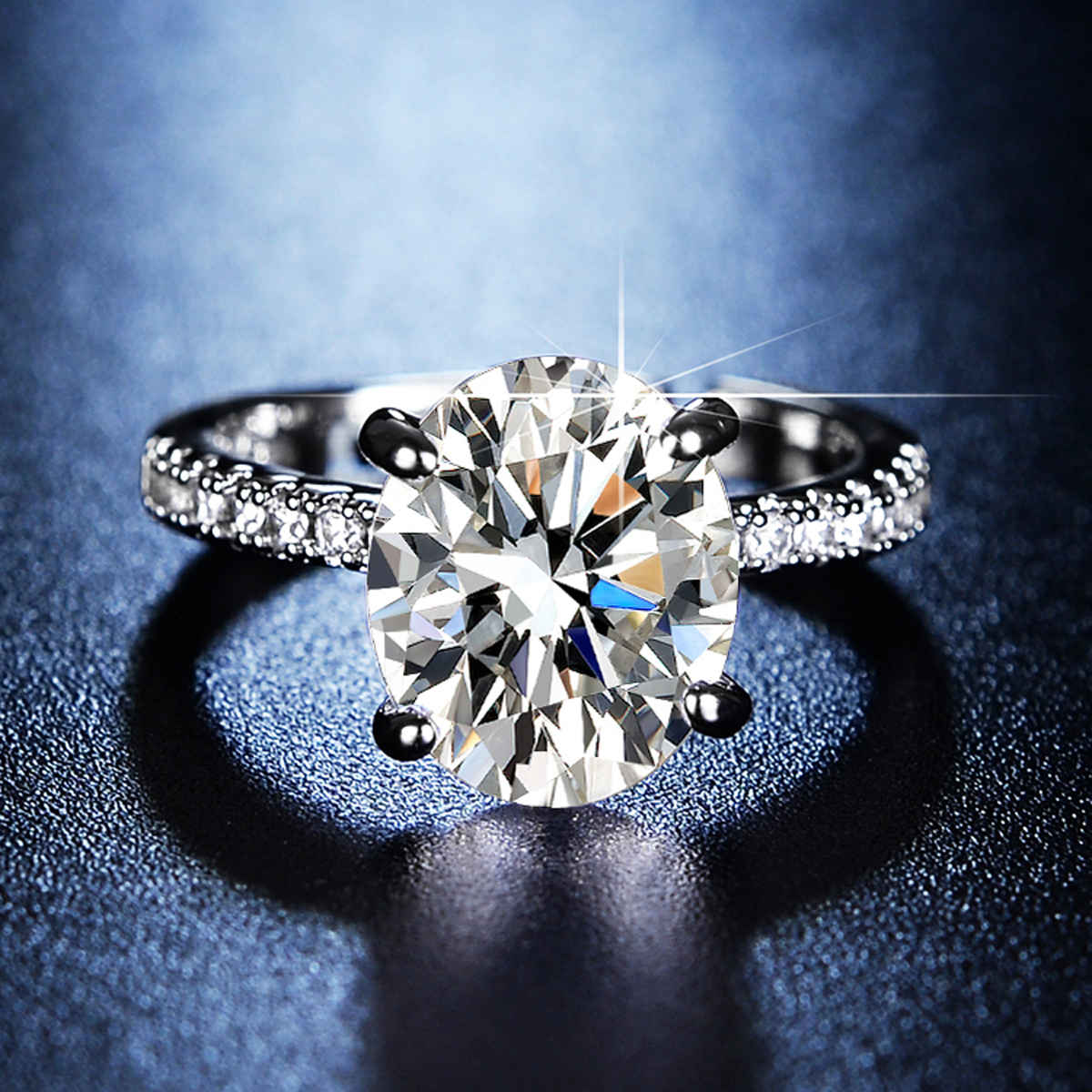 Label She Silver Plated Huge CZ Solitaire Adjustable Ring | LS-RNG-5249