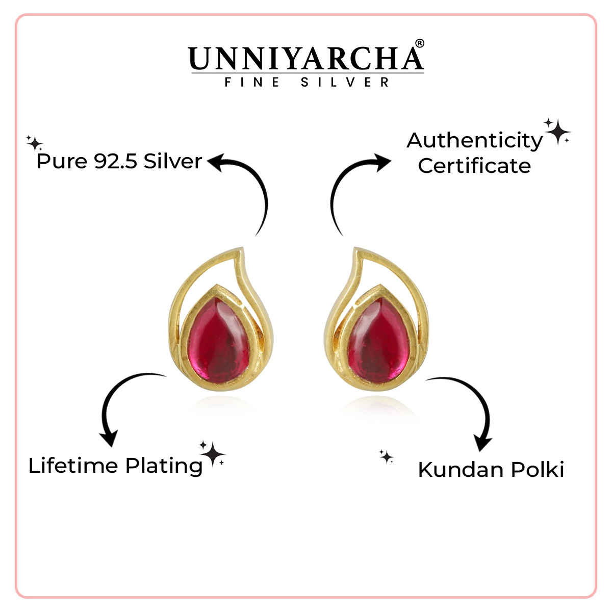 Unniyarcha 92.5 Silver Red Kundan Drop Earrings