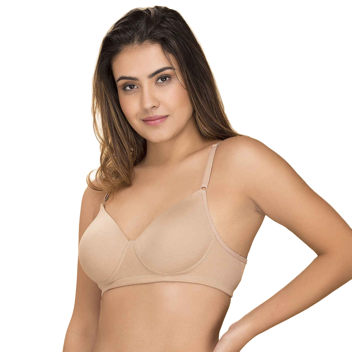 Clovia Women Padded Non-Wired Full Coverage T-Shirt Bra - Cotton Rich | Beige | 34C
