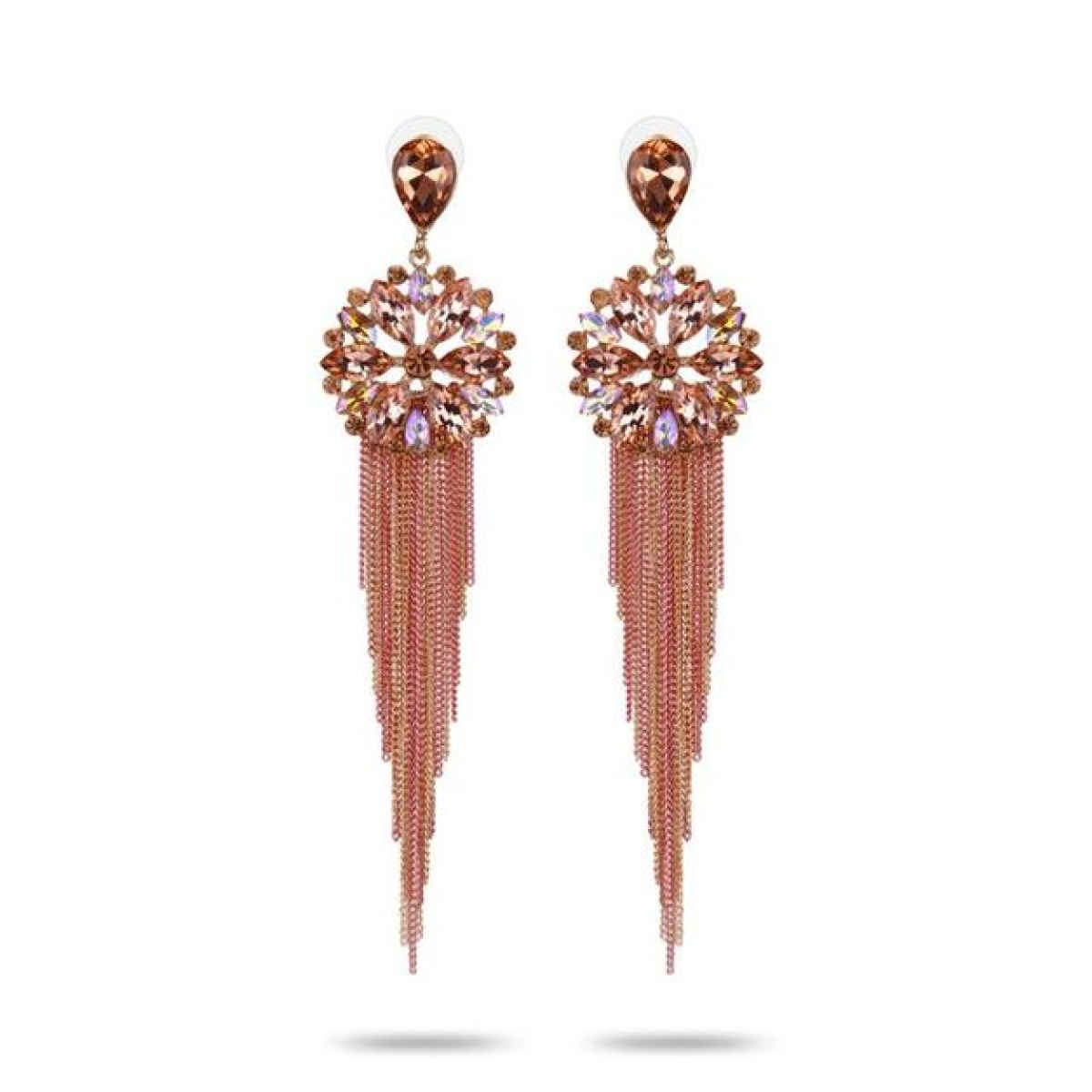 YouBella Jewellery Crystal Tassel Handmade Earrings For Girls And Women - Peach
