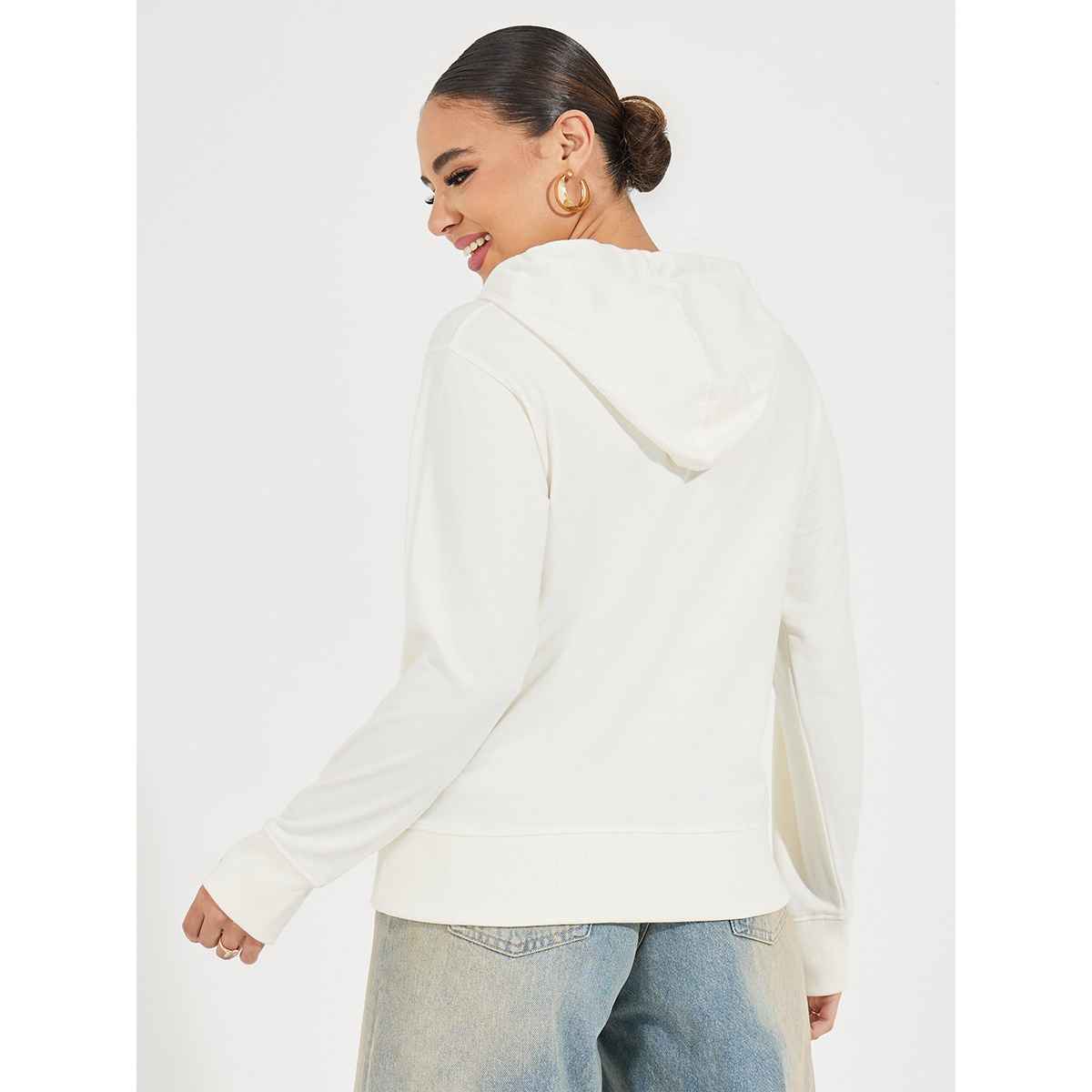 Styli Women's Regular Length Regular Fit- Half Zipper Sweatshirt Hoodie | Off White - M