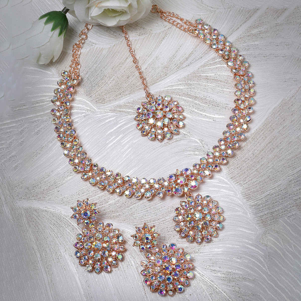 Sukkhi Delightly Gold Plated Rose Gold Stone Studded Choker Necklace Set