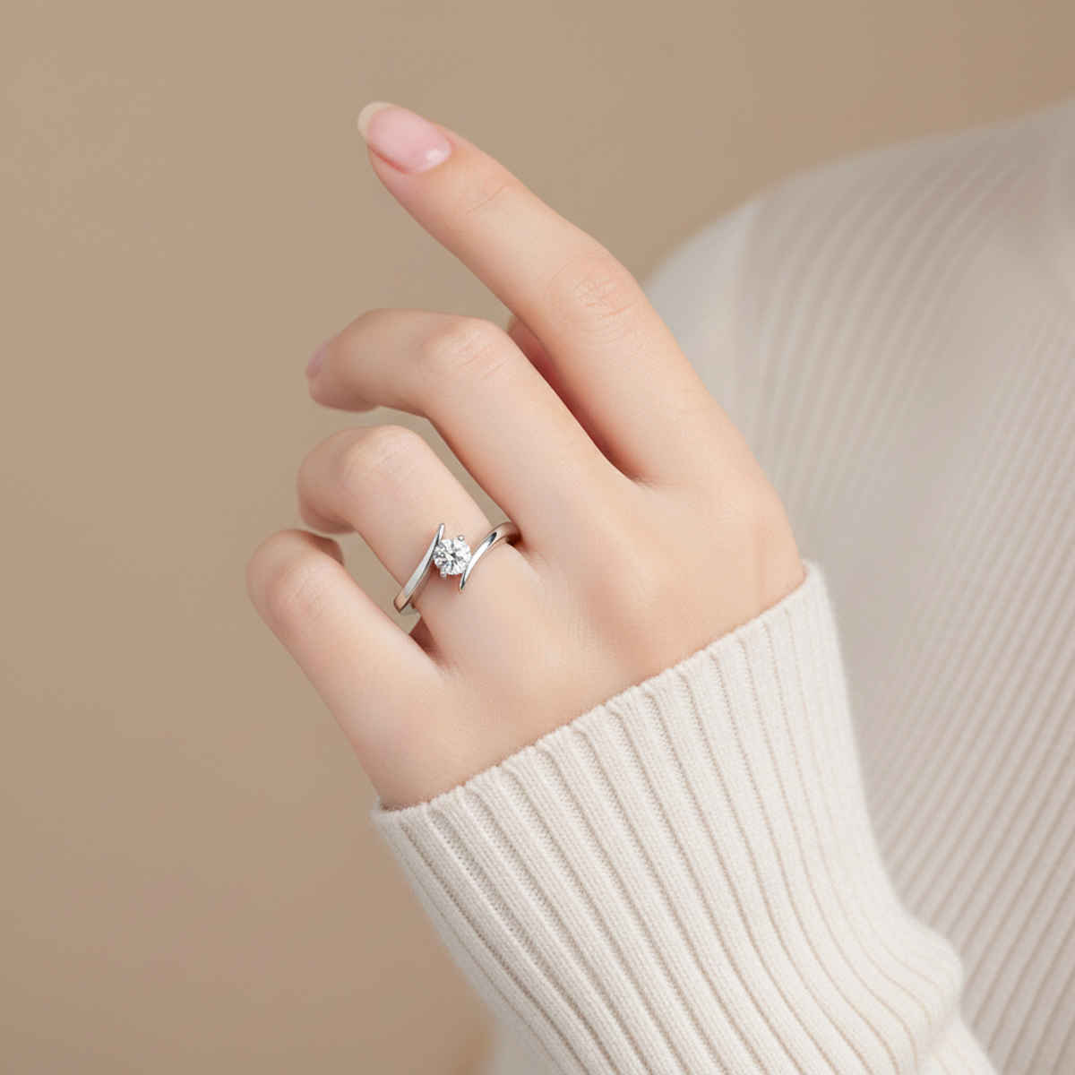 Label She Silver Plated Crystal Studded Solitaire Adjustable Finger Ring(Free Size) | LS-RNG-5240