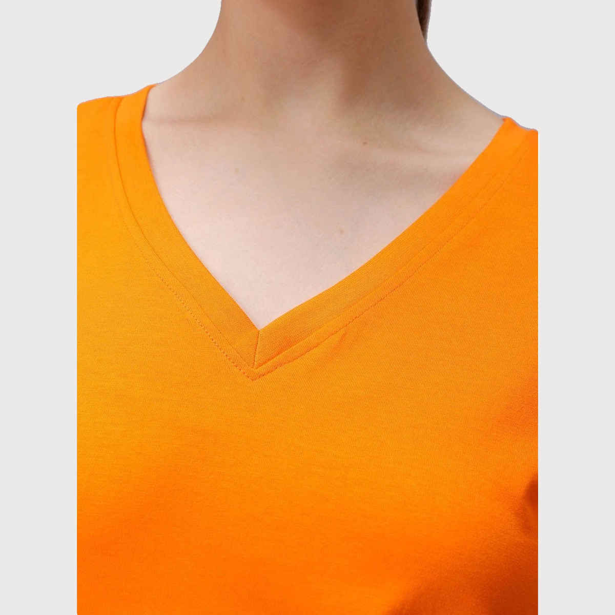 Freehand Women's Regular Solid Casual V-Neck T-shirt | 0424-Zfhvntee2-03 | Neon Orange - XL