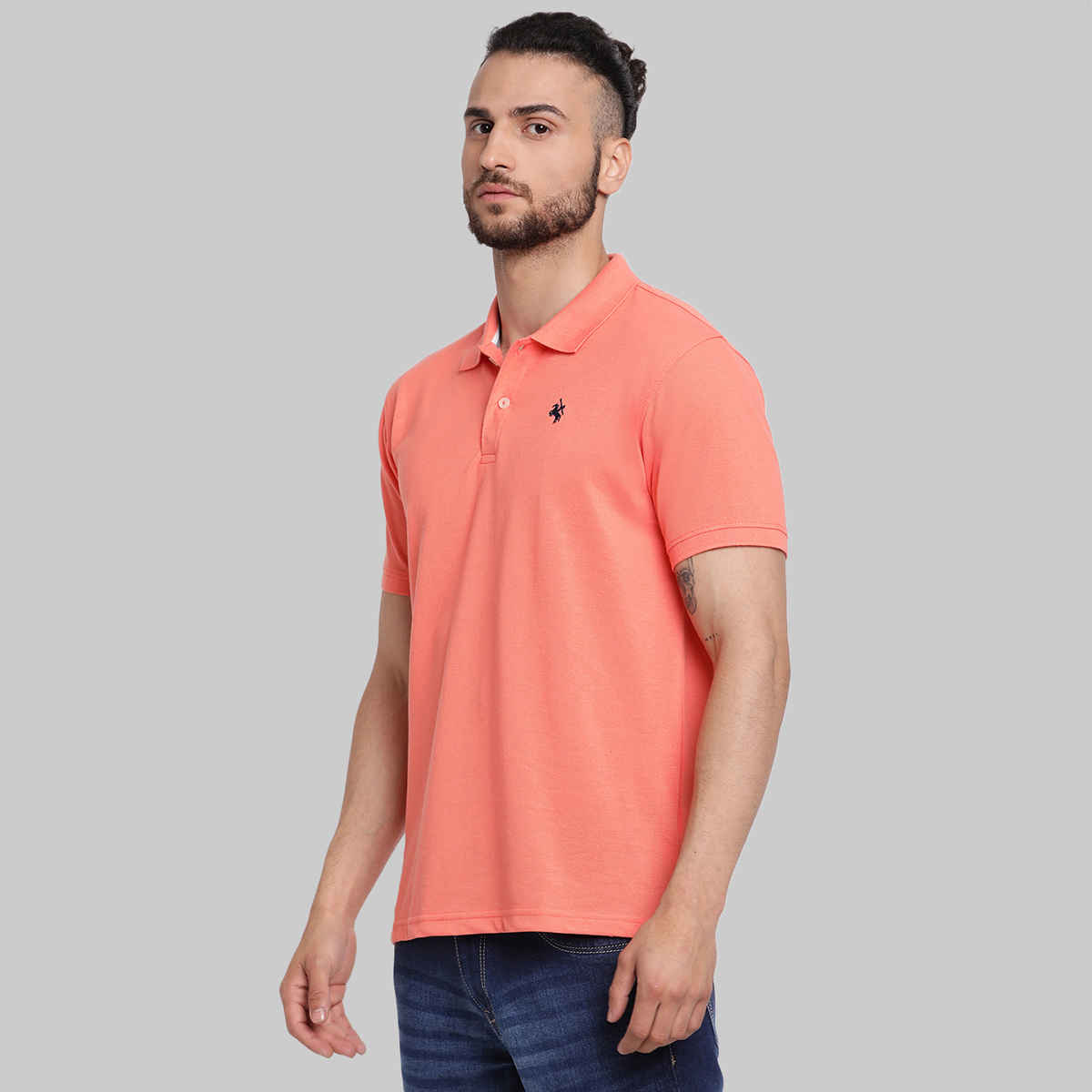Cantabil Men's Regular Fit Polo Collar Pure Cotton T-shirt | Coral - L