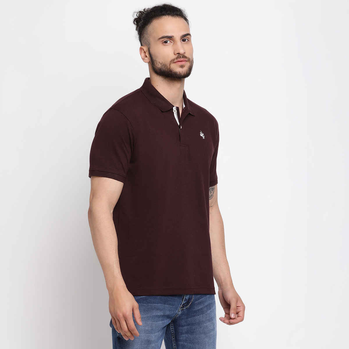 Cantabil Men's Solid Polo Neck Casual T-shirt | Wine - L