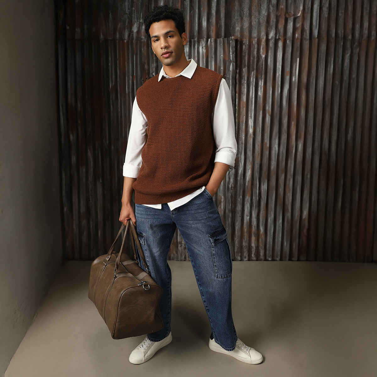High Star Men's Sleeveless Round Neck Pullover Vest | Brown - M