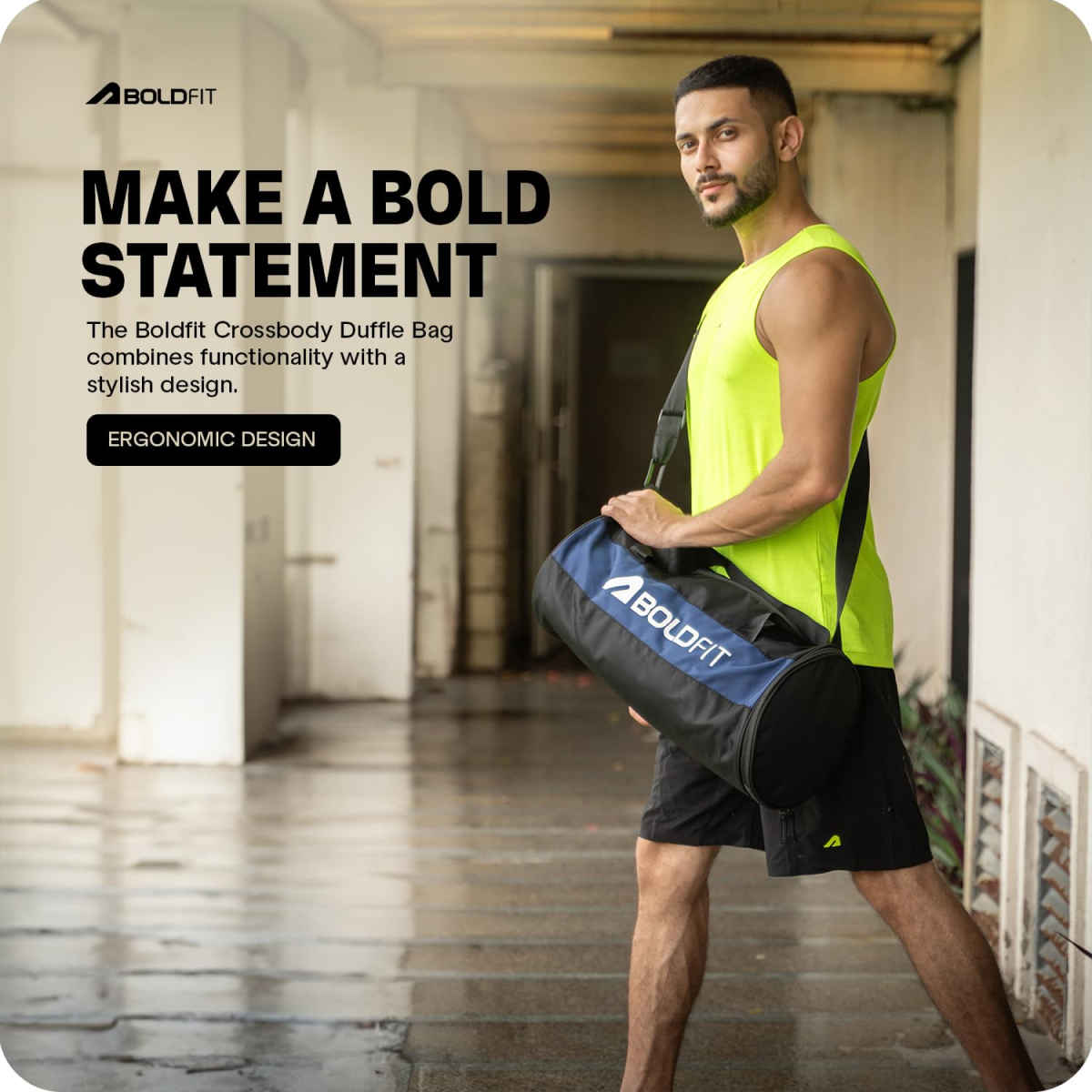 Boldfit Unisex Sports Gym Bags With Separate Shoe Compartment Duffle Bag For Sports - Black