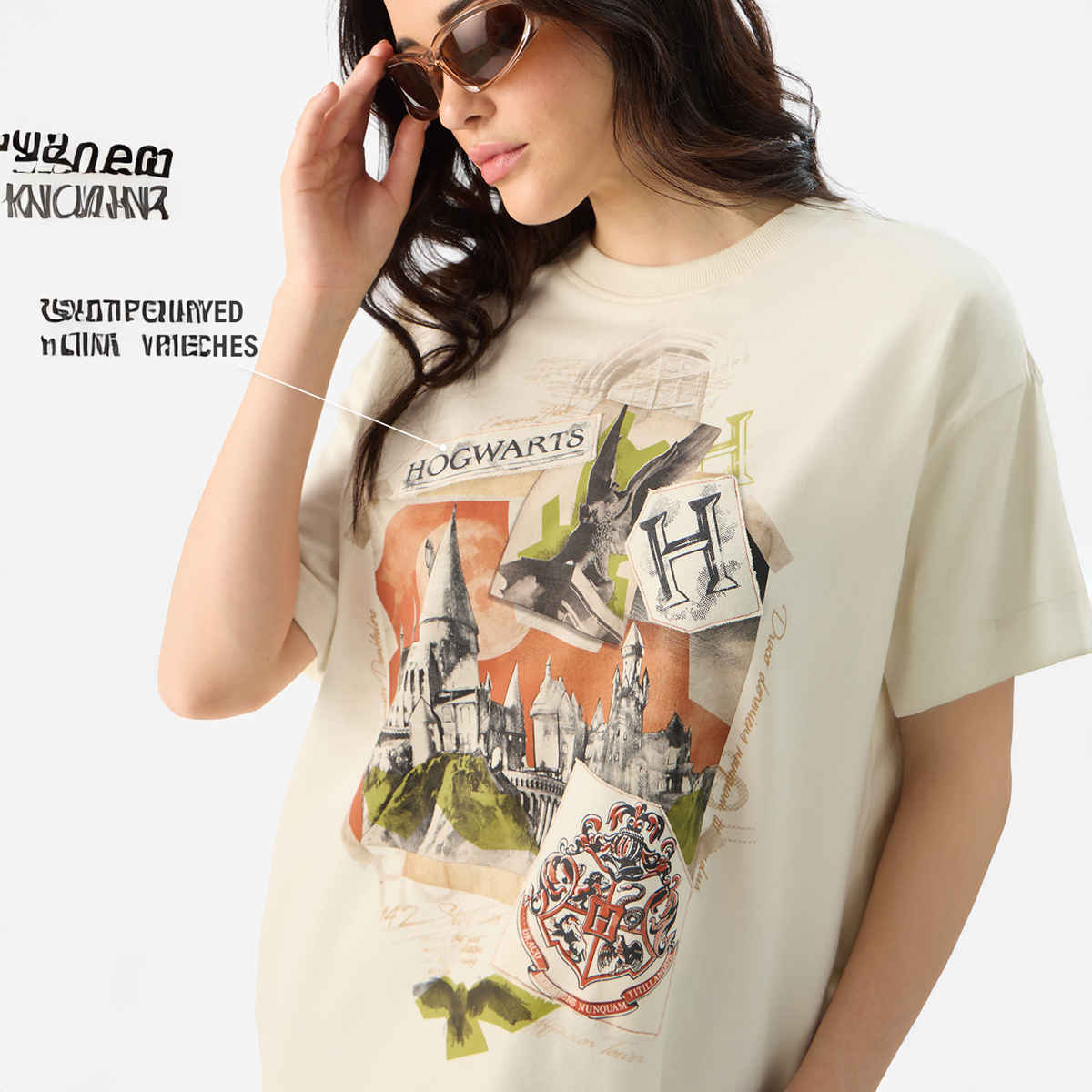 The Souled Store Women's Harry Potter Hogwarts Oversized T-shirt | Cream - L