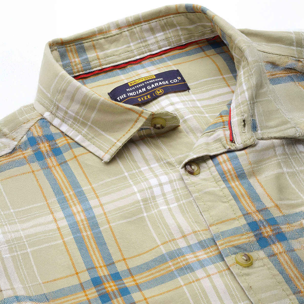 The Indian Garage Co Men's Slim Fit Checked Casual Shirt | Green - S
